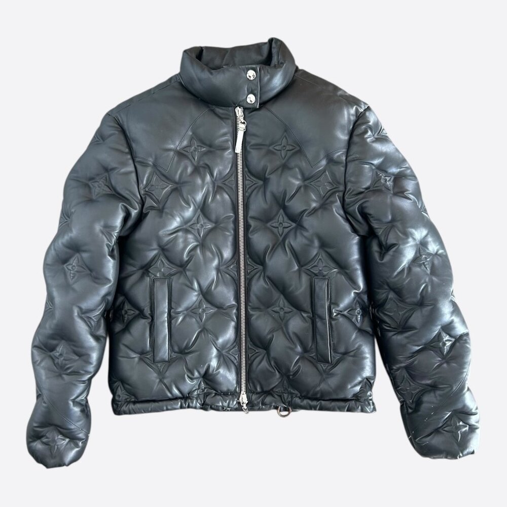 Louis Vuitton Black Embossed Monogram Leather Women's Puffer Jacket